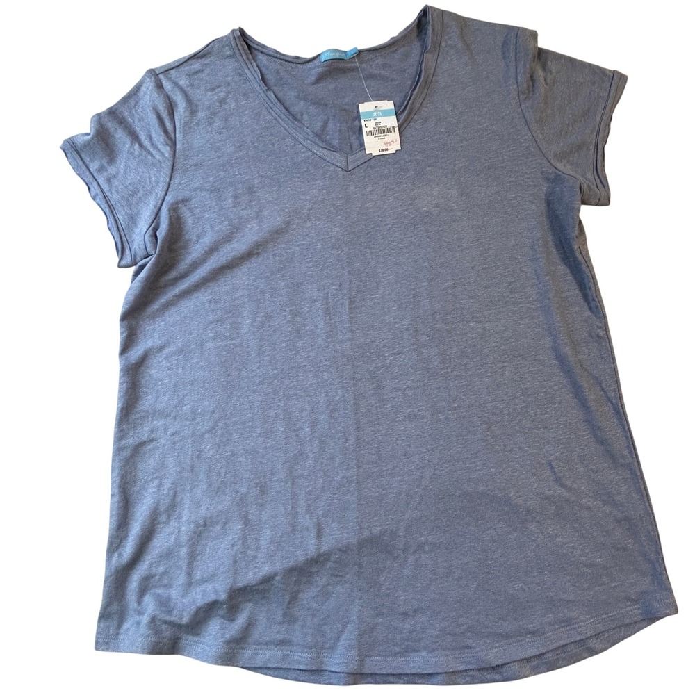 J.McLaughlin Kacey Top Large Blue Linen Blend V-Neck Tee NWT